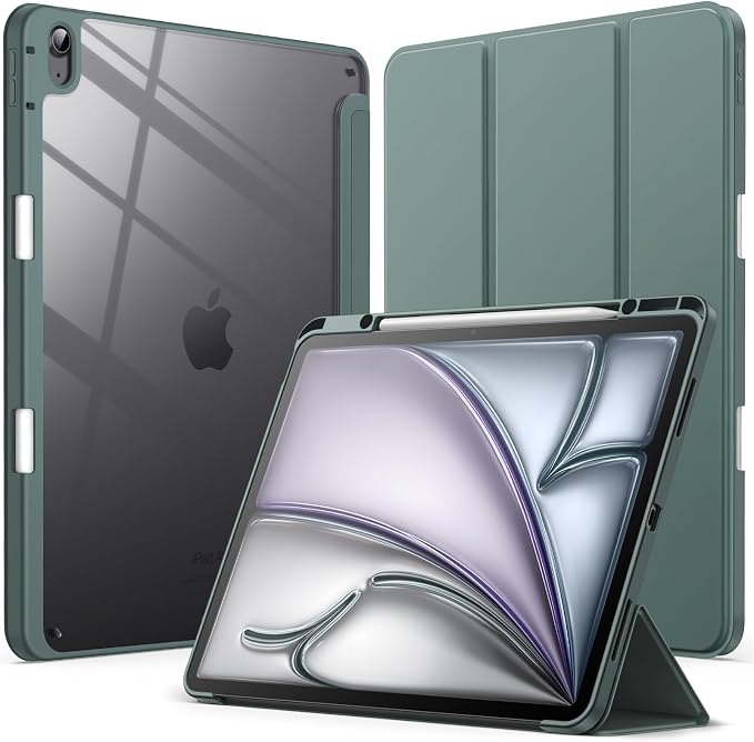 JETech Case for iPad Air 13-Inch M4/M3/M2 (2026/2025/2024) with Pencil Holder Clear Transparent Back Shell Slim Stand Shockproof Tablet Cover Auto Wake/Sleep (Black)