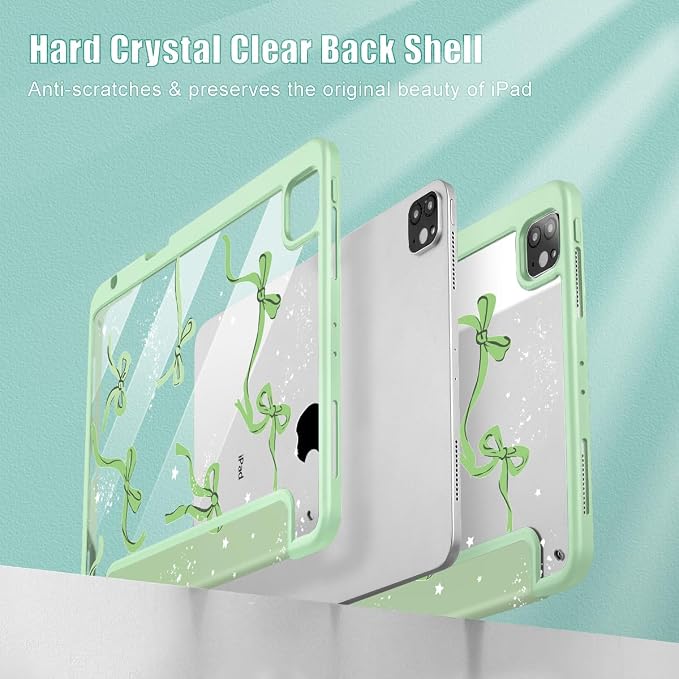 Tuiklol for iPad Pro 11 Inch 4th / 3rd / 2nd / 1st Gen (2022 2021 2020 2018) Case -Built-in Pencil Holder Shockproof Cover Clear Transparent Back Shell with Auto Wake/Sleep Black Flower
