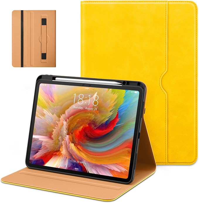 DTTO for iPad Pro 13 Inch Case (M5) 2025 / (M4) 2024 Brown | Premium Leather Business Cover with Pencil Holder Hand Strap &amp Pocket Corner Protection Auto Sleep/Wake Multiple Angles