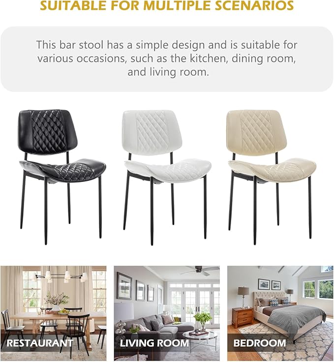 Modern Dining Chairs Set of 2, Leather Dining Chair with Metal Legs, Upholstered Dining Room Chairs for Dining Room, Kitchen, Vanity (White)