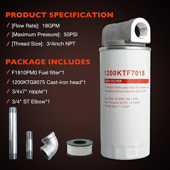 1200KTF7018 Fuel Filter Spin-On Particulate Replacement