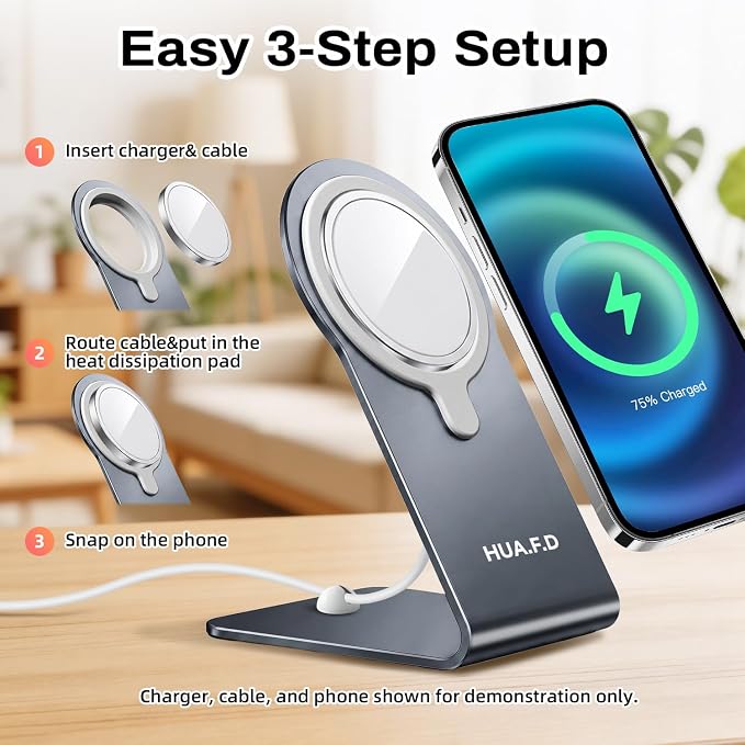 Aluminum Stand Compatible with Apple MagSafe Charger 15W /25W Desktop Charging Dock for iPhone 17/16/15/14/13/12 Portrait and Landscape Viewing Charger Not Included Grey