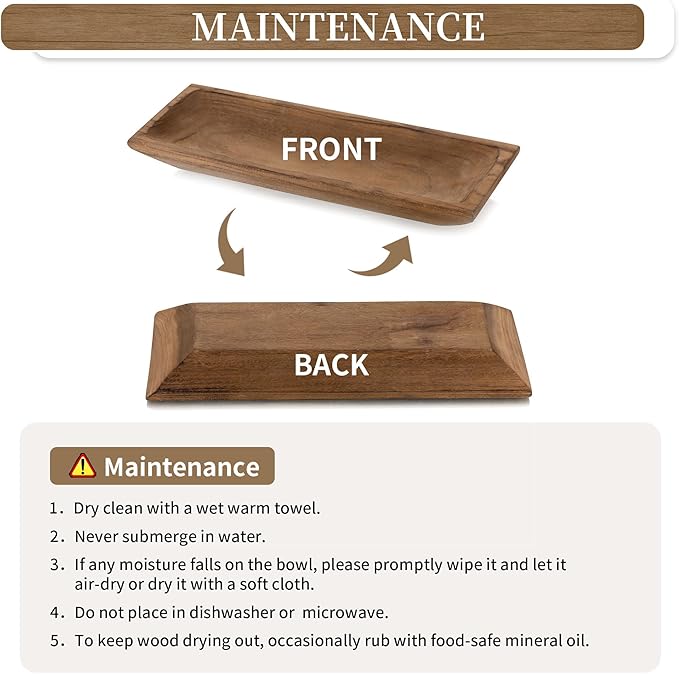 Hanobe Decorative Wood Dough Bowl: Large Long Wooden Bowl for Entry Way Table Home Decor - Coffee Table Decor for Living Room - Dining Table Centerpiece Decor, Brown