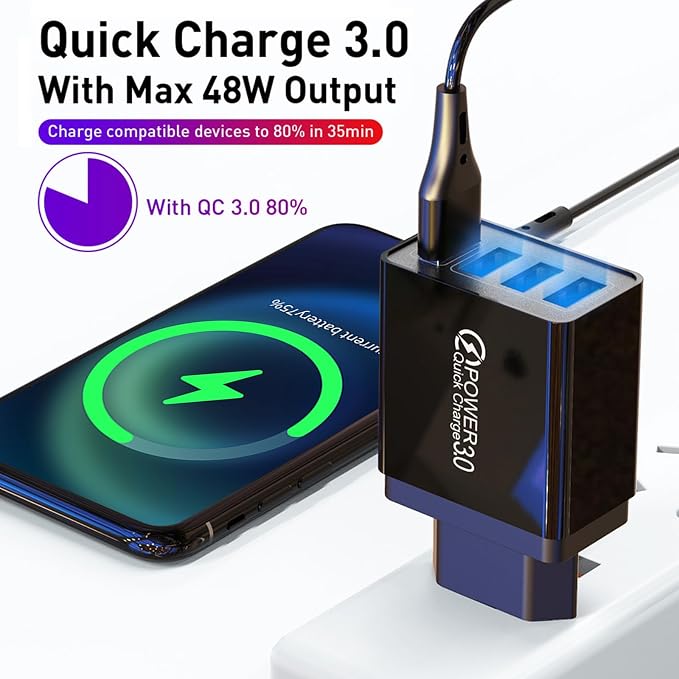 2 Pcs Hyper Charge Pro Hyper Charge Pro Charger HyperChargePro 4-Port Quick Charge 3.0 Hub with Temp Control &amp Fast Charging USB Plug Fast Charging (Black+Black)