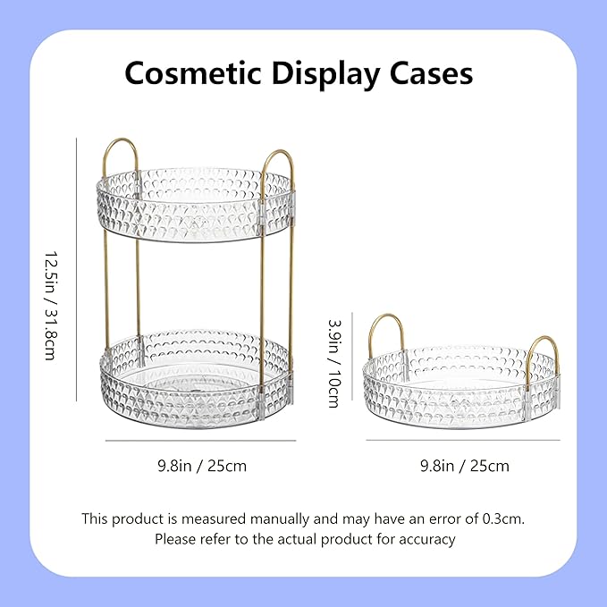 Rotating 2-Tier Makeup Organizer, Large-Capacity Storage with Brush Holder, Perfect for Vanity & Countertop