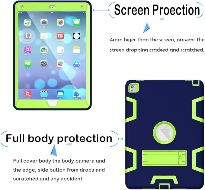 MAKEIT CASE for iPad Pro 9.7 inch Case iPad Air 2 Case Shock Absorption High Impact Resistant Hybrid Protective Tablet Cases Cover with Kickstand for iPad Air 2 / iPad Pro 9.7 2016 Release