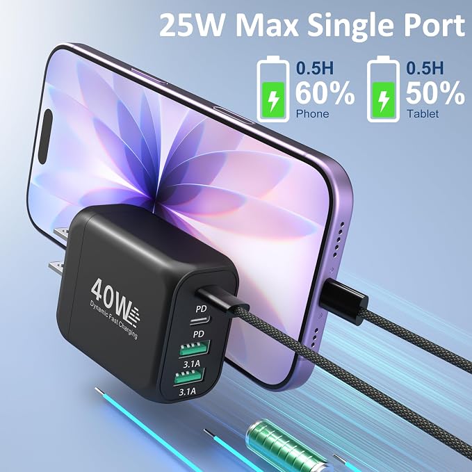 USB C Charging Blocks Costyle Multi USBC Wall Fast Charger Plug Adapter PD/PPS 25W Super Fast Type C Charging Block for Samsung S26 Ultra S25 S24 A16 A17 iPhone 17 16e 15 Pro Max+3 Pack USB-C Cable
