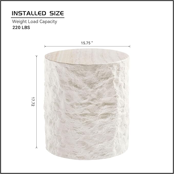 Round Fiberglass Coffee Table for Living Room,15.75 Inch Side Table for Bedroom,Modern Design Imitation Stone End Table for Apartment,No Need Assembly,Beige