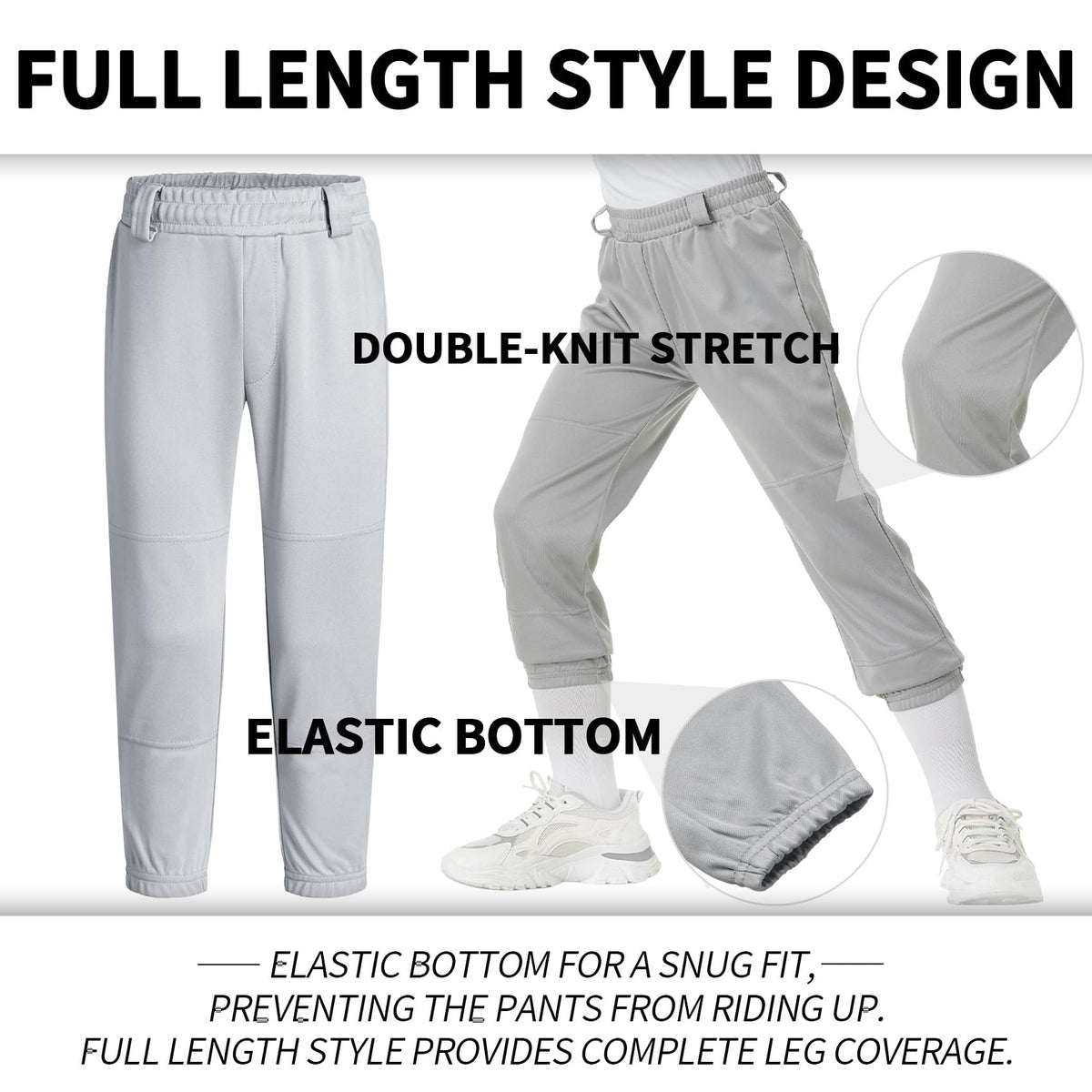 QBK Youth Toddler Baseball Pants Softball Pants Kids Tee Ball Pants for Boy Girl 2T-17Years（Grey 7T）