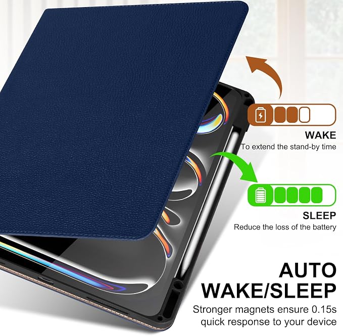 Genuine Leather Case for iPad 11th Gen 11/10th Gen 10.9 Black | Pencil Holder Adjustable Stand Auto Wake/Sleep Shockproof