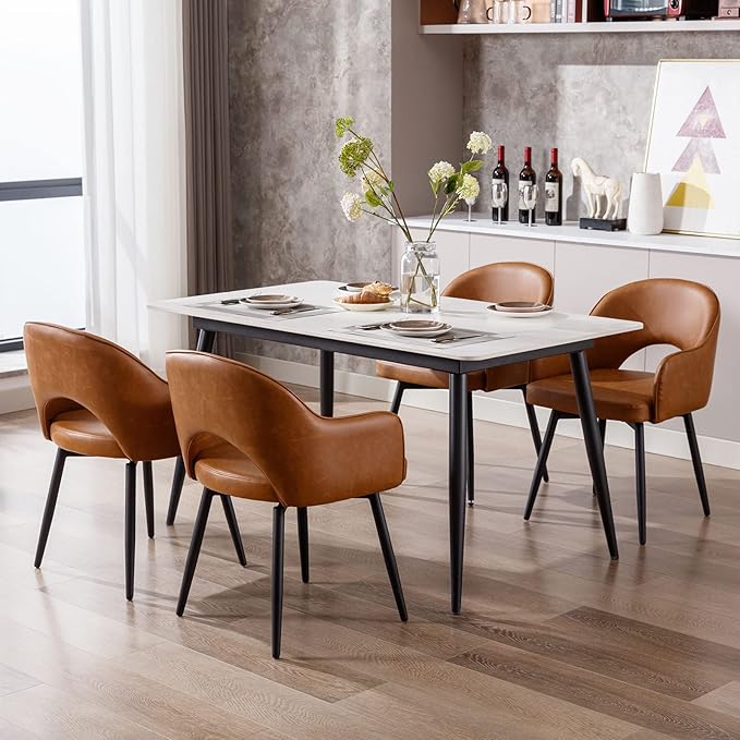 DUOMAY Swivel Dining Chair Set of 6 PU Leather Upholstered Side Chair Modern Accent Guest Chair Home Office Desk Chair for Dining Room Living Room Office, Brown