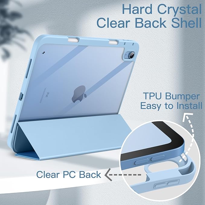 JETech Case Cover for iPad (A16) 11th/10th Gen Black | For 2025/2022 Model Clear Transparent Back Pencil Holder Slim Shockproof Tri-Fold Stand Auto Wake/Sleep