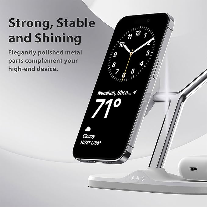 3-in-1 Wireless Charging Station for Apple Devices - Fast Charging Station for iPhone and Watch with MagSafe, Stable Charger Stand for iPhone 12-15 & iPhone 16 & iWatch & AirPods