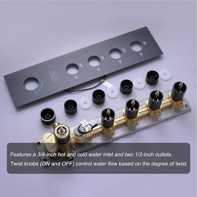KATAIS Temperature Display Oil Rubbed Bronze Shower System, Push Button Shower Faucet with Handheld Spray, Ceiling Mount 12 Inch and 8 Inch Wall Mount Shower Head, 6 PCS Body Jet