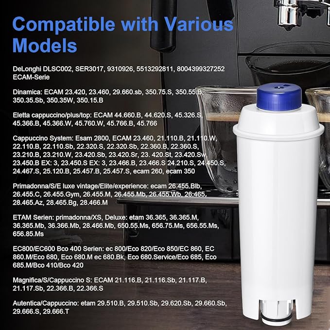 Klamol 4-Pack Coffee Machine Water Filter Replacement Compatible with DeLonghi DLSC002, for Magnifica Evo, Dinamica Plus, Eletta Explore, ECAM, ETAM, ESAM Series Espresso Machines