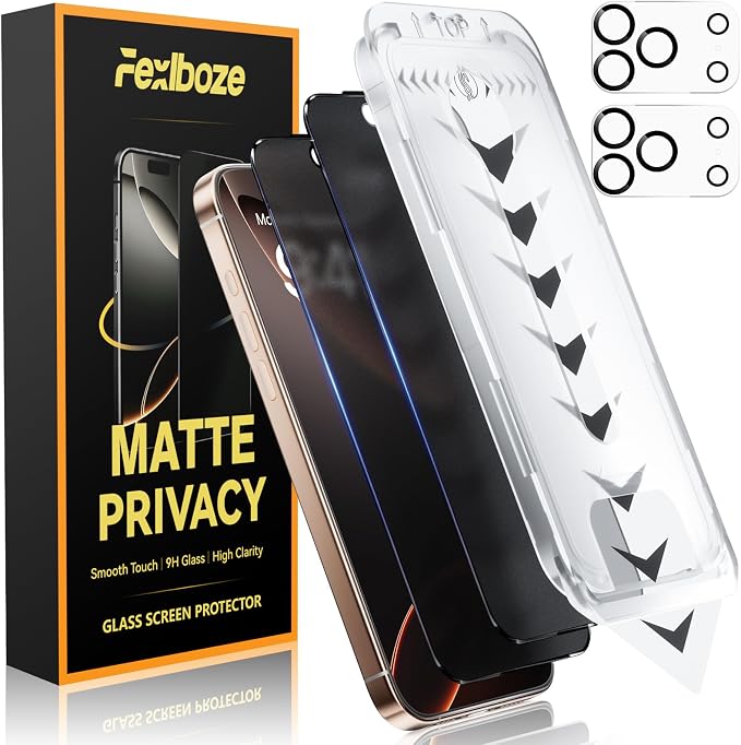 for iPhone 17 Pro Matte Privacy Screen Protector [2+2 Pack] 28° Side-View Privacy Tempered Glass with Camera Lens Protector Anti-Glare Anti-Fingerprint Bubble-Free Installation Frame Case Friendl