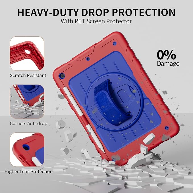 Case for iPad 9th/8th/7th Generation-Built-in Screen Protectorwith Pencil Holder&amp360°Rotating Hand StrapShoulder StrapCase for iPad 10.2 inch 2021-2019(Black)