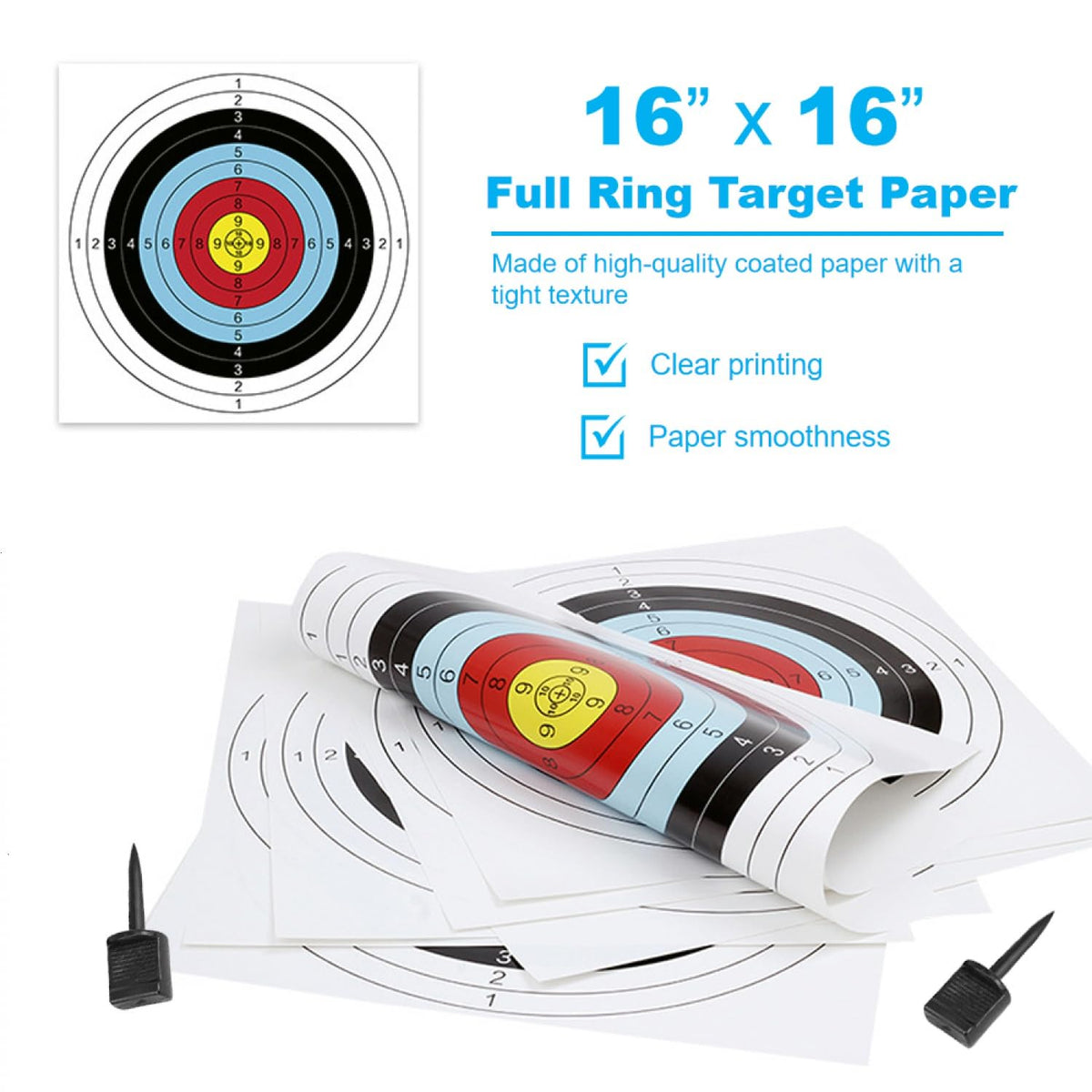 SenseYo 60 Pack Archery Targets Paper, Standard Bow Arrow Targets Archery for Hunting & Archery Targets, Target Archery Accessories for Hunting Backyard (10 Rings,16x16in)