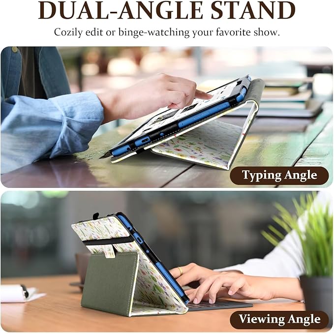 Fancity Case for Kindle Fire HD 10/10 Plus 13th/11th Generation 2023/2021 | Premium PU Leather Protective Case with Adjustable Angles Auto Wake/Sleep Hand Strap for Fire HD 10/10 Plus Black Floral