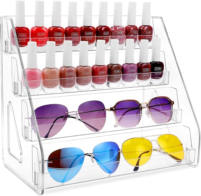 4 Tier Sunglass Organizer Eyeglass Display Stand Case, Nail Polish Organizer Holder Rack, Glasses Tabletop Makeup Stand Snap in Assembly for Home, Salon, Retail