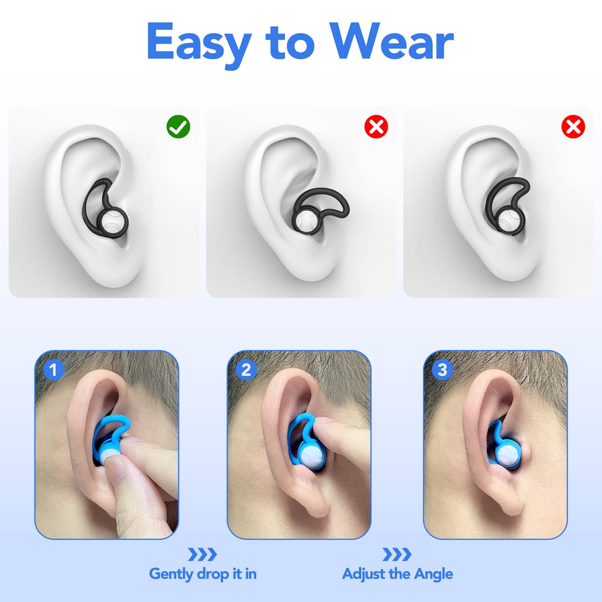 Swimming Ear Plugs Waterproof Earplugs - 3 Pairs Silicone Swim Ear Plugs for Adult Kids, Water Sports Earplugs for Showering, Bathing, Surfing - Keep Ear Water Out (Blue, Black)
