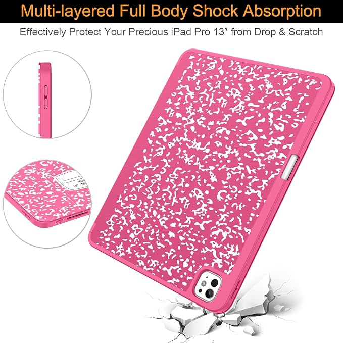Soke Case for New iPad Pro 13 Inch (M5/M4 2025/2024 Release) with Pencil Holder Trifold Stand Shockproof [Support Apple Pencil Charging + Auto Wake/Sleep] Soft TPU Back Cover Book Black