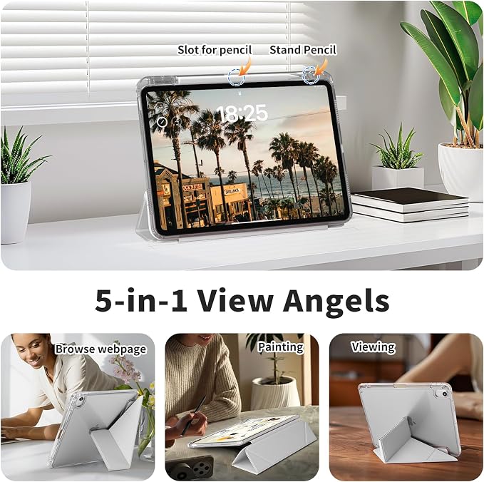 Clear Case for New iPad Pro 11 Inch Case M5/M4 2025/2024 (6th/5th Generation) Slim Shockproof TPU Cover with Pencil Holder Multi-Angle Stand &amp Auto Wake/Sleep (Black)