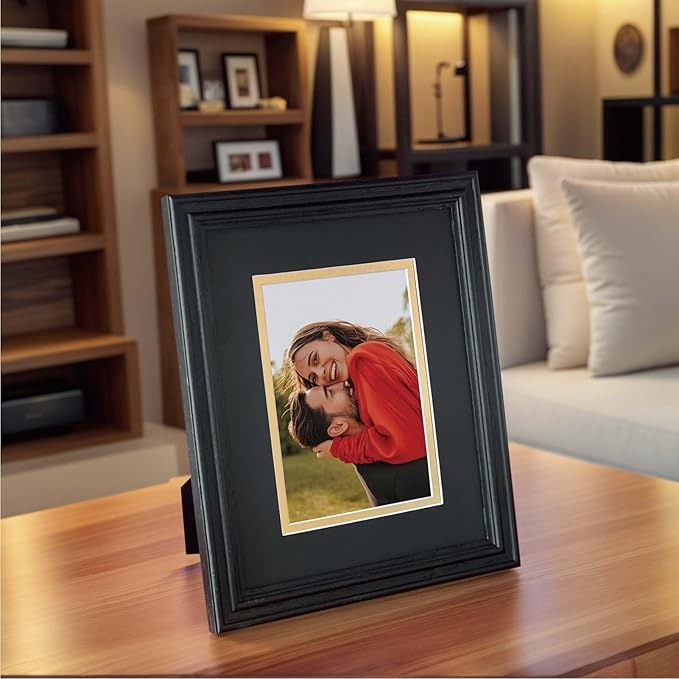 8x10 Picture Frame for Wall or Tabletop Oak Wood, 5x7 Picture Frame with Mat,8 x 10 Premium Photo Frame with Real HD Tempered Glass,Ideal for Home Decor, Art Gallery,Black, 1 Pack