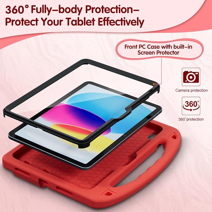 Kids Case for iPad A16 11th/ 10th Generation (2025/2022 Model) | iPad 11/ iPad 10 Full-Body Drop Protection cover with Screen Protector EVA Shockproof Handle Stand Black