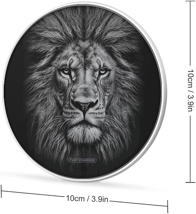 Black and White Lion Head Wireless Charger Portable Fast Charging Pad Lightweight Wireless Charging Pad 10W Slim Charging Station for Phone Charger Mat for Travel Home Office Desk
