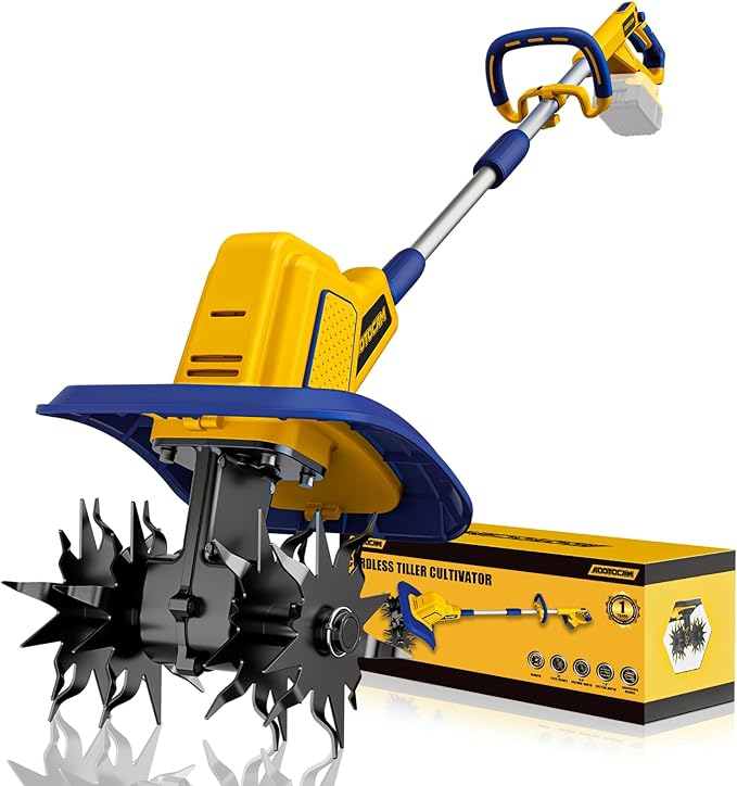Cordless Tiller Cultivator Compatible with Dewalt 20V Battery(Tool Only), 360RPM Battery Powered Garden Cultivator, 9In Tilling Width & 7In Depth Tiller for Gardening