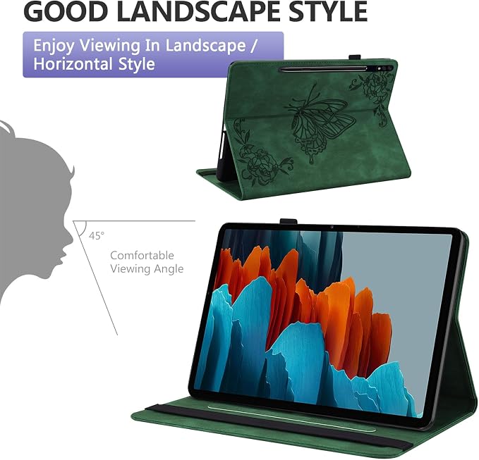 Dteck Wallet Case for Galaxy Tab S10+/S9+/S7 FE/S8+/S7 Plus 12.4 Tablet Premium PU Leather Folding Stand Auto Wake/Sleep Pen Holder Case with Hummingbirds