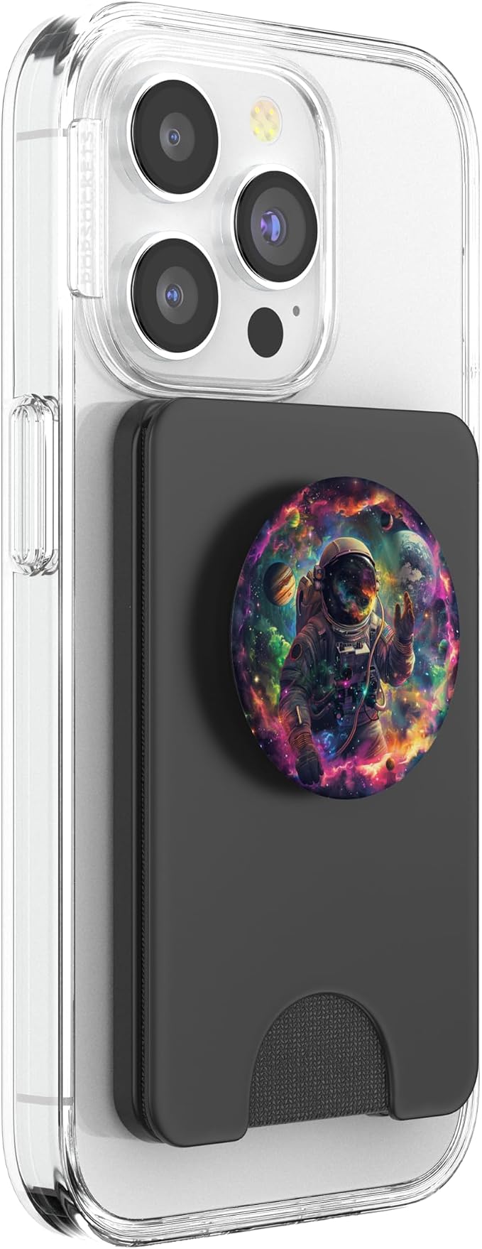 Space Astronaut And The Planets On Black PopSockets PopGrip for MagSafe