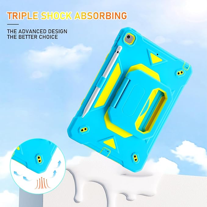 for iPad 9th/8th/7th Generation Case iPad 10.2 Case 2021/2020/2019 Rugged Heavy Duty Shockproof Protective Kids Case with Screen Protector/360° Rotating Folding Stand/Pencil Holder/Shoulder Strap