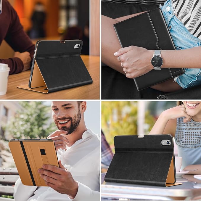 DTTO for iPad Air 11-inch Case M4/M3/M2 (2026/2025/2024) iPad Air 5th / 4th Generation (2022/2020) Premium Leather Business Folio Stand Cover with Pencil Holder - Auto Sleep/Wake Brown
