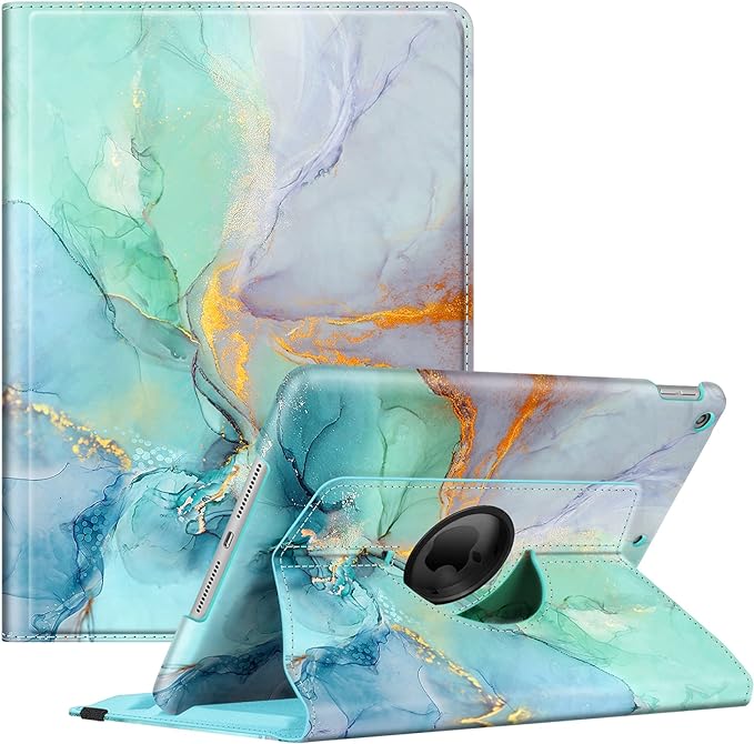 Fintie 360° Rotating Case for iPad 9th / 8th / 7th Generation 10.2 Inch | Swivel Stand Portrait &amp Landscape Viewing Shockproof Cover with Pencil Holder Auto Wake/Sleep Aqua Wave