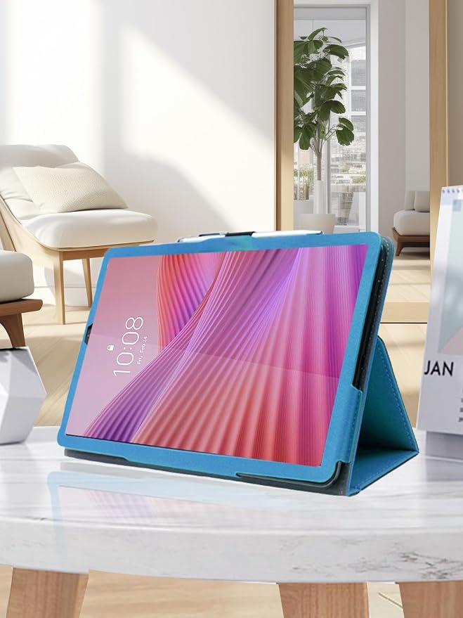 for Lenovo Tab One 8.7 Inch Android Tablet CaseBOVUGAC Folding Stand Protective Cover with Pencil Holder and Wrist StrapFull Protection Premium PUScratch Resistant(Black)
