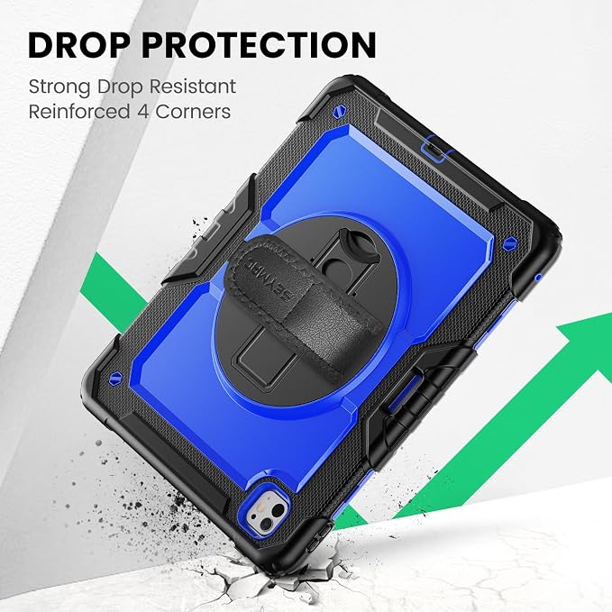 SEYMAC for iPad 9th/8th/7th Generation Case 10.2 2021-2019 Full-Body Shockproof Protective Case with Screen Protector Rotating Stand/Handle/Shoulder Strap for iPad 10.2 Blue/Black