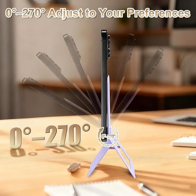 Magnetic Phone Stand Compatible with All Smartphones 17/16/15/14/13/12 Series Slim PU Leather Desk Stand with Angle Adjustment Portable &amp Includes 1 Strong Magnetic Ring for Any Phone(Pink)