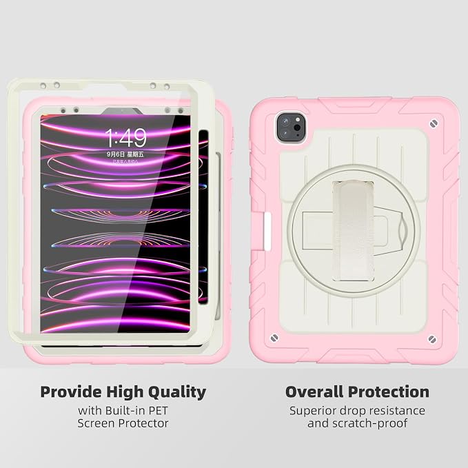 iPad Pro 11 inch Case with Rotating Stand &amp Shoulder Strap Heavy Duty Shockproof Cover with Pencil Holder for iPad Pro 11-inch 4th/3rd/2nd/1st Gen (Black)