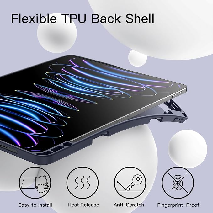 JETech Case Cover for iPad Pro 12.9 6th/5th Gen (2022/2021) Black | Soft TPU Protection Pencil Holder Tri-Fold Stand Pencil Charging Support Shockproof Lightweight Design Auto Wake/Sleep