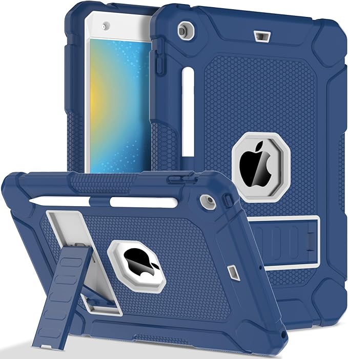 LTROP Case for iPad 10.2-Inch 9th/ 8th/ 7th Generation (2021/2020/ 2019) with Pencil Holder &amp Kickstand Hybrid Shockproof Rugged Protective Case for iPad 9/8/ 7 Gen 10.2 Purple and Green