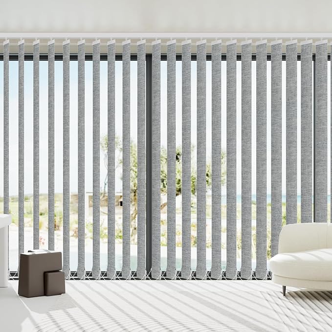 Blindify Motorized Vertical Blinds Compatible with Alexa Google Home, Blackout Sliding Door Shades Smart Vertical Blinds Remote Control Customize, Light Grey