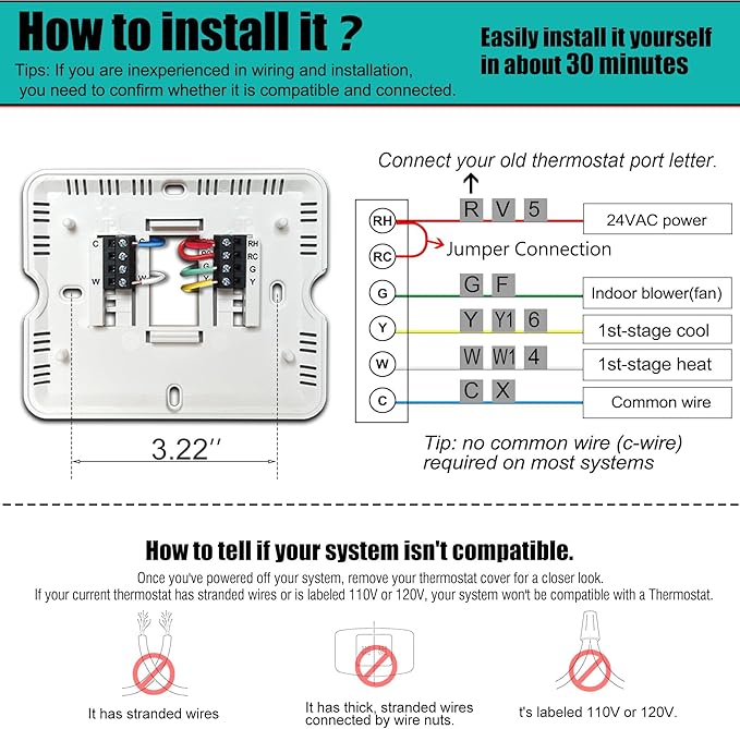 Suuwer 5-1-1 Day Programmable Thermostats for Home 1 Heat/ 1 Cool Conventional Single-Stage Systems