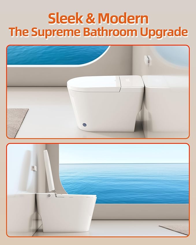 Luoware Smart Toilet with Bidet Built in, Luxury One Piece Elongated Bidet Toilet with Auto Close & Flush, Foot Sensor to Open/Close/Flush, Heated Seat, Massage Wash, Night Light, Remote Control