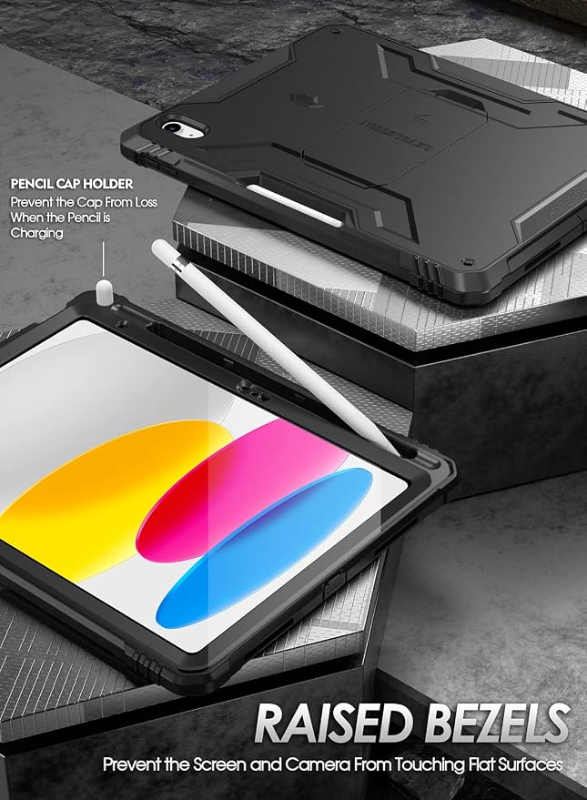 Poetic Revolution Case for iPad (A16) 11th / 10th Generation (2025/2022) Full-Body Rugged Shockproof Cover with Kickstand and Built-in-Screen Protector Only Applicable to iPad 11/10.9 Inch Black