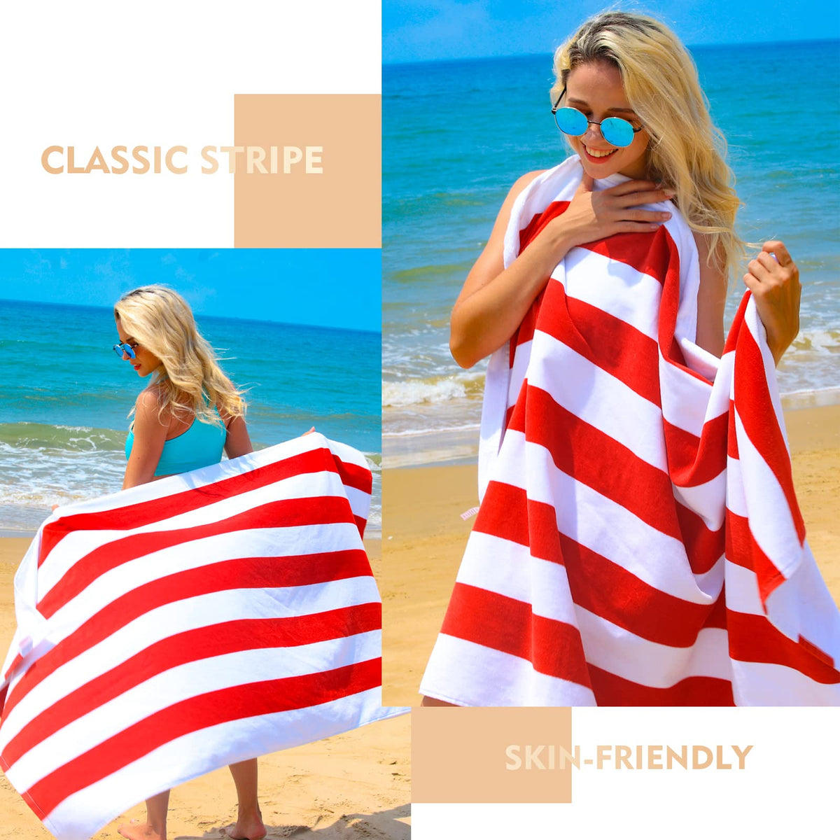 Exclusivo Mezcla 100% Cotton Pool Beach Towel, Large Cabana Stripe Towel