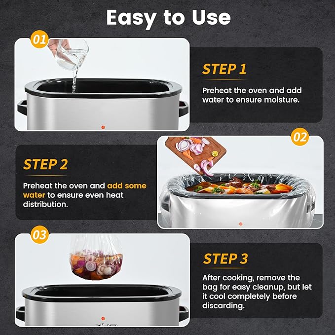 Hotensil Electric Roaster Liners & Slow Cooker Liners, 10 Count 34 x 18 Inch Universal Fit for 16-22 Quart Roasters, Mess-Free Cooking, Disposable Oven Liners for Easy Cleanup, Cooking Bag