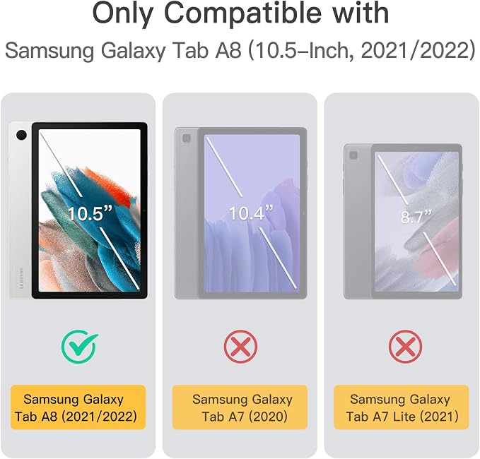 JETech Kids Case for Samsung Galaxy Tab A8 10.5 Blue | For SM-X200/X205/X207 2022 Model Built-in Screen Protector Handle Stand Shockproof Full-Body Protection Kid-Friendly