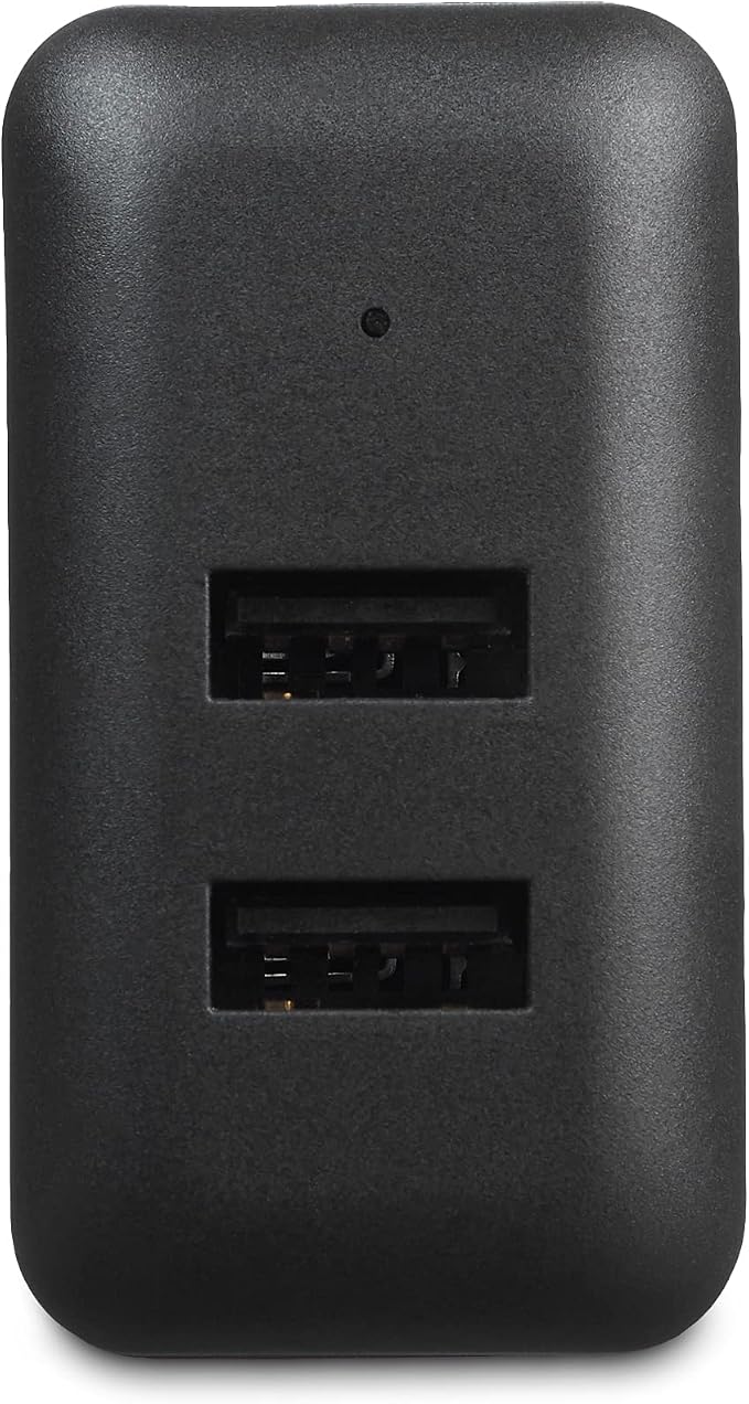 Amazon Basics 24W Two-Port USB-A Wall Charger for Multiple Devices Space-Saving Design 12W 2.4A per Port for iPhone 16/15/14/13/12/11/X Samsung and More Black